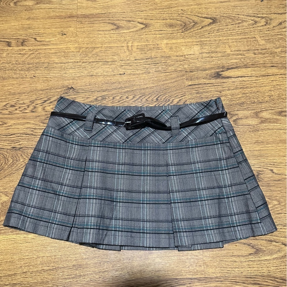 Y2K Candie's Brown Plaid Mini unlined Skirt size 9 pleats belted school girl